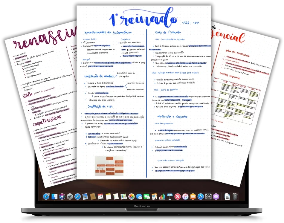 Resumos do Enem Expert abertos no notebook